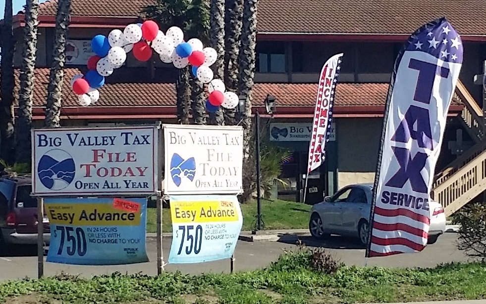 Taxable Sign Big Valley Tax Signs from street – Big Valley Tax
